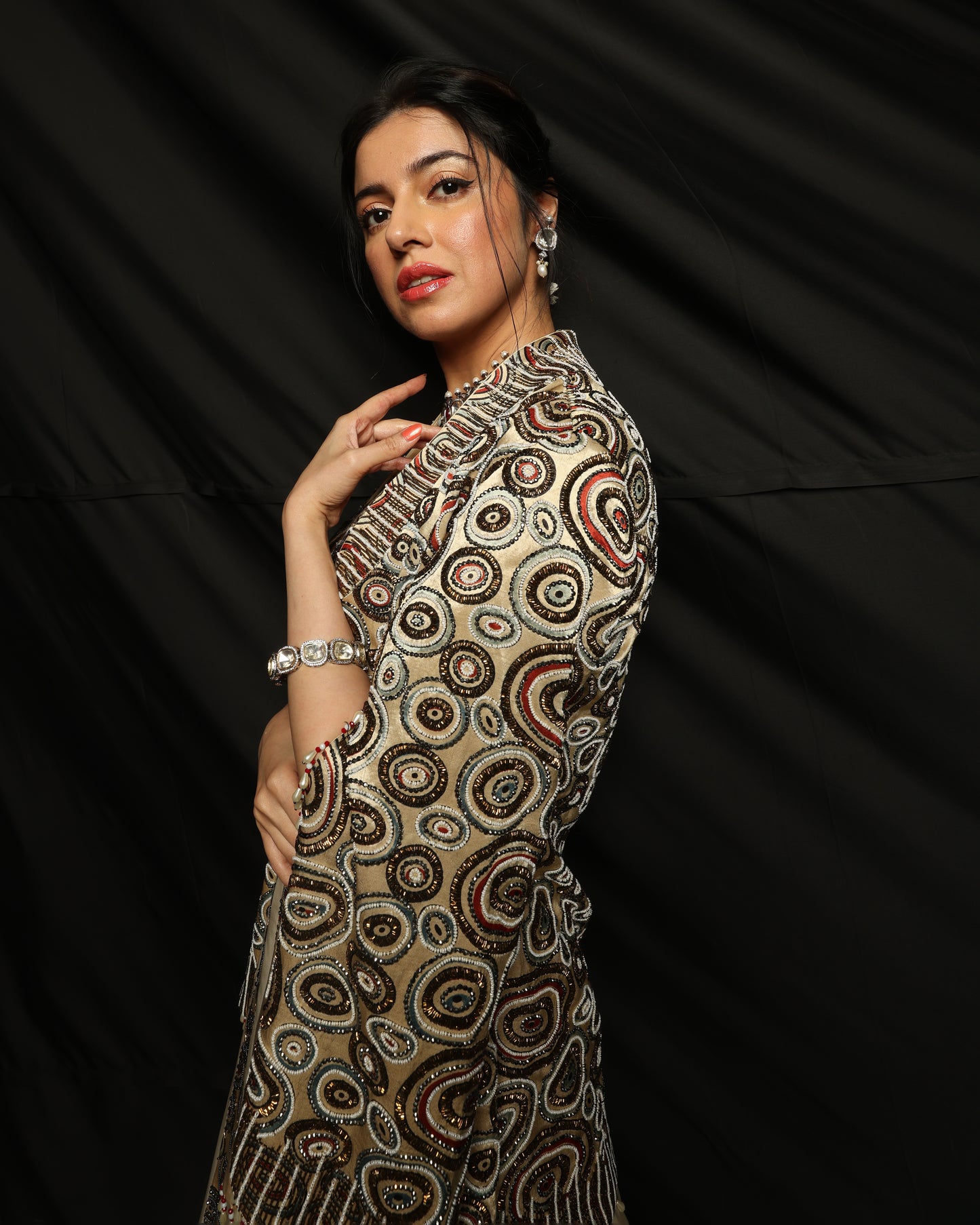 Ivory Embroidered Blazer and Panelled Lehenga Set