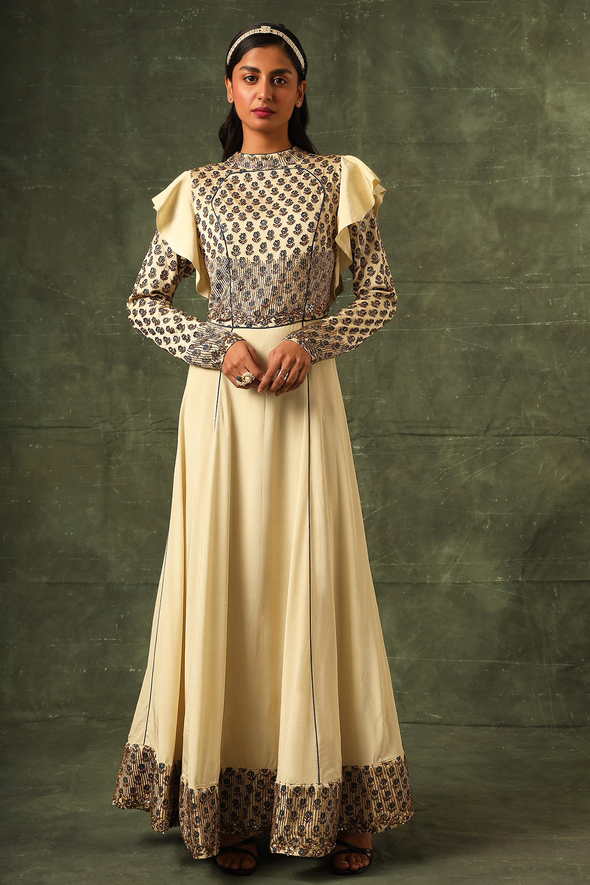 Ivory ajrakh A line gown Beige / XS