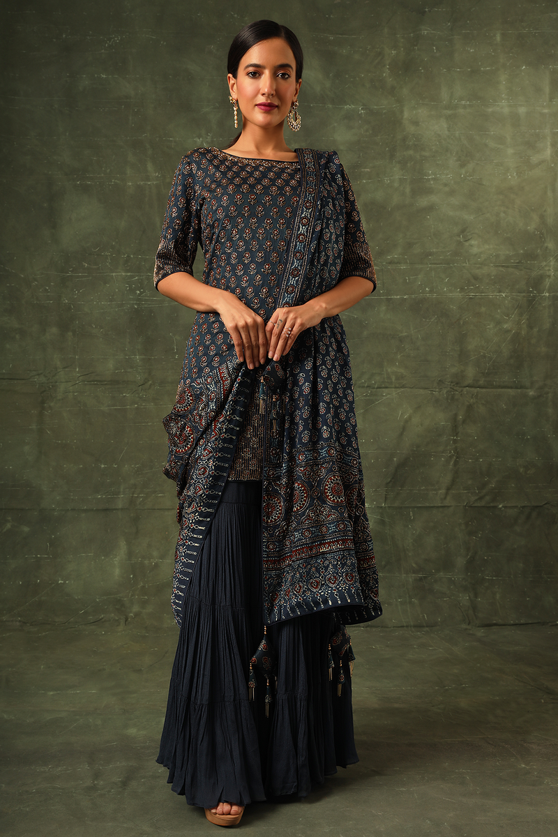 BLUE AJRAKH DUPATTA main image 1