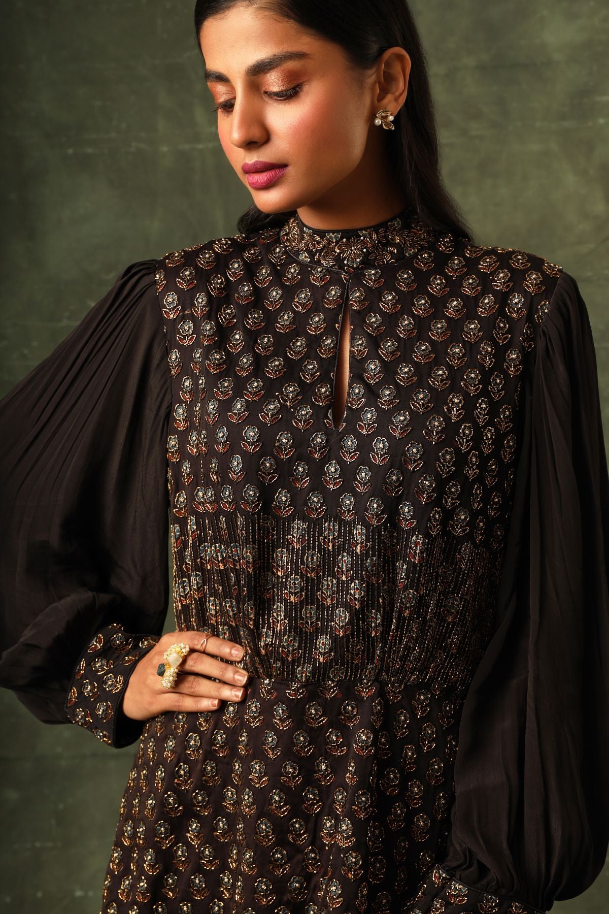Black Ajrakh peplum top with flare pants