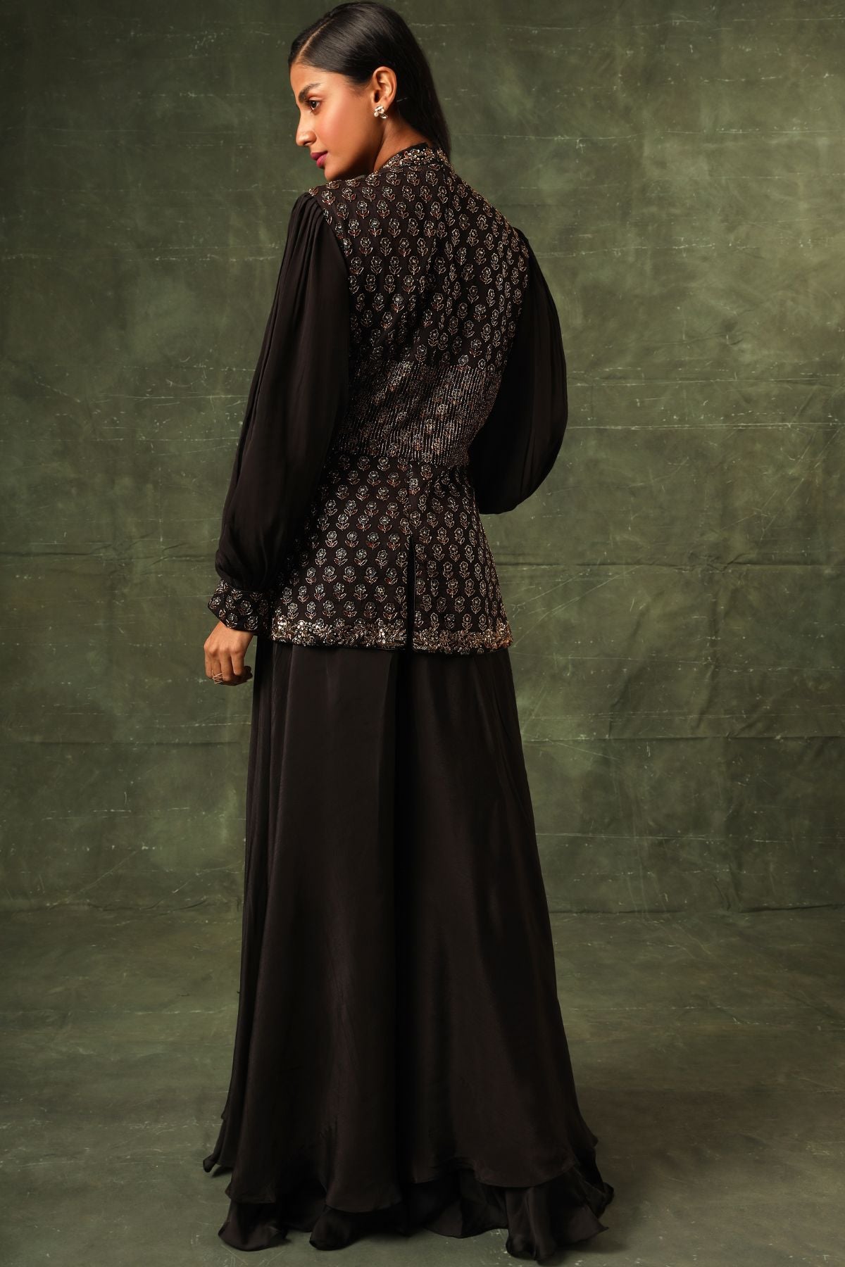 Black Ajrakh peplum top with flare pants