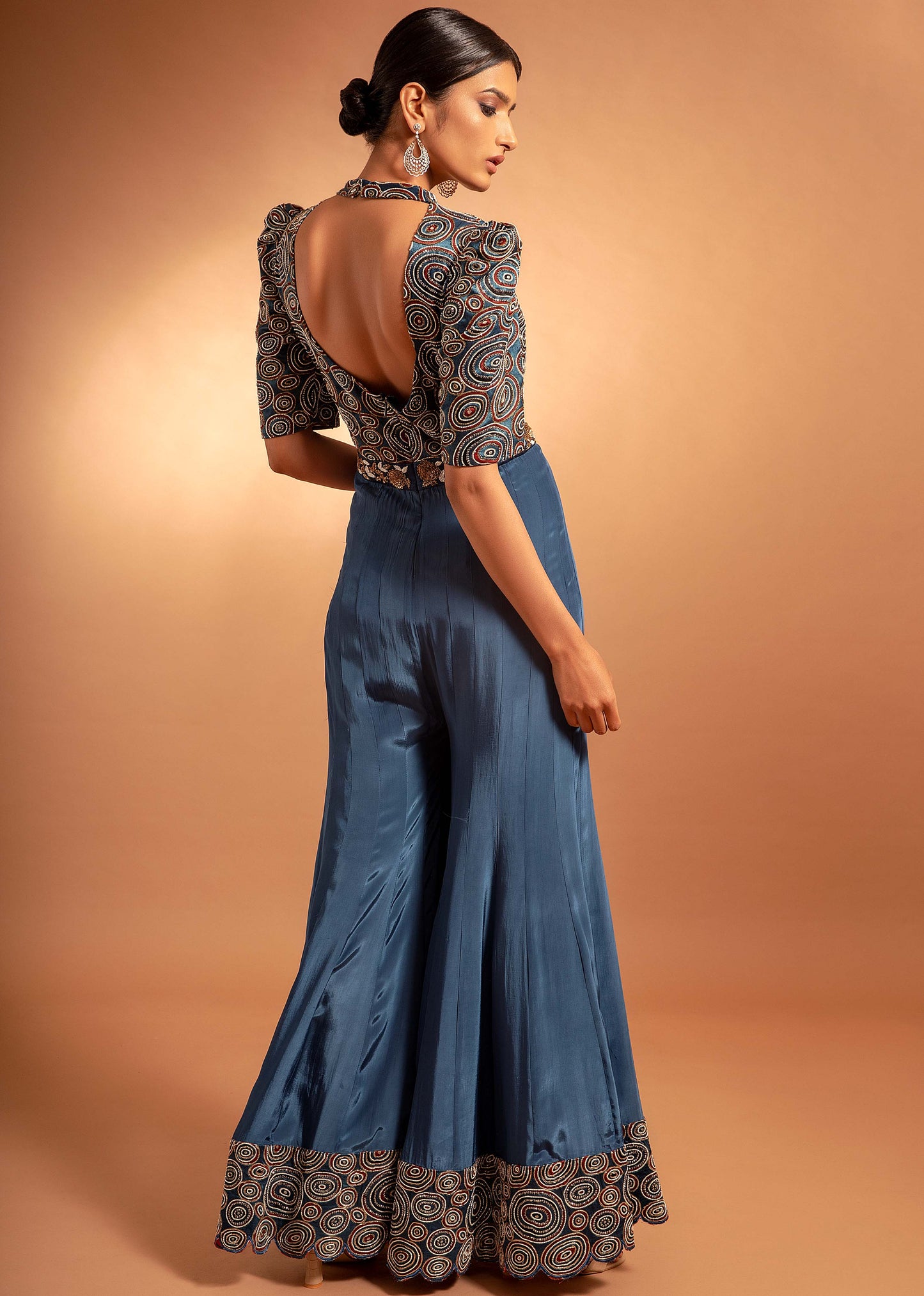 Blue Ajrakh embellished jumpsuit
