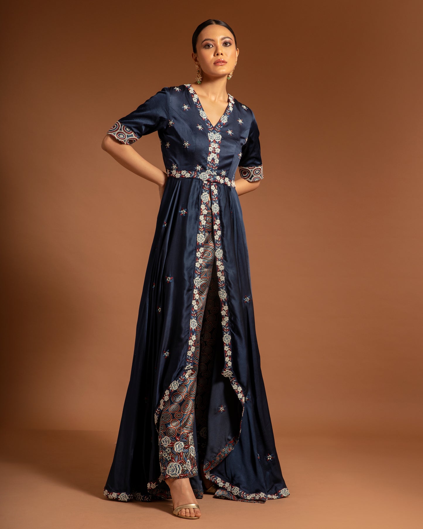 Blue Embroidered Tunic with Ajrakh pants