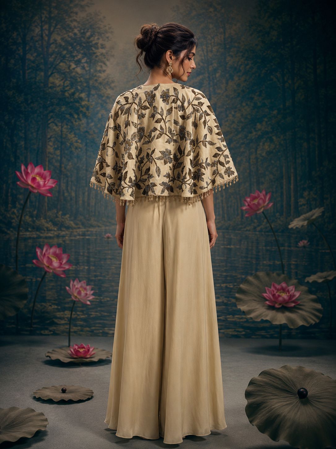 Floral Embroidered Cape Co-Ord Set