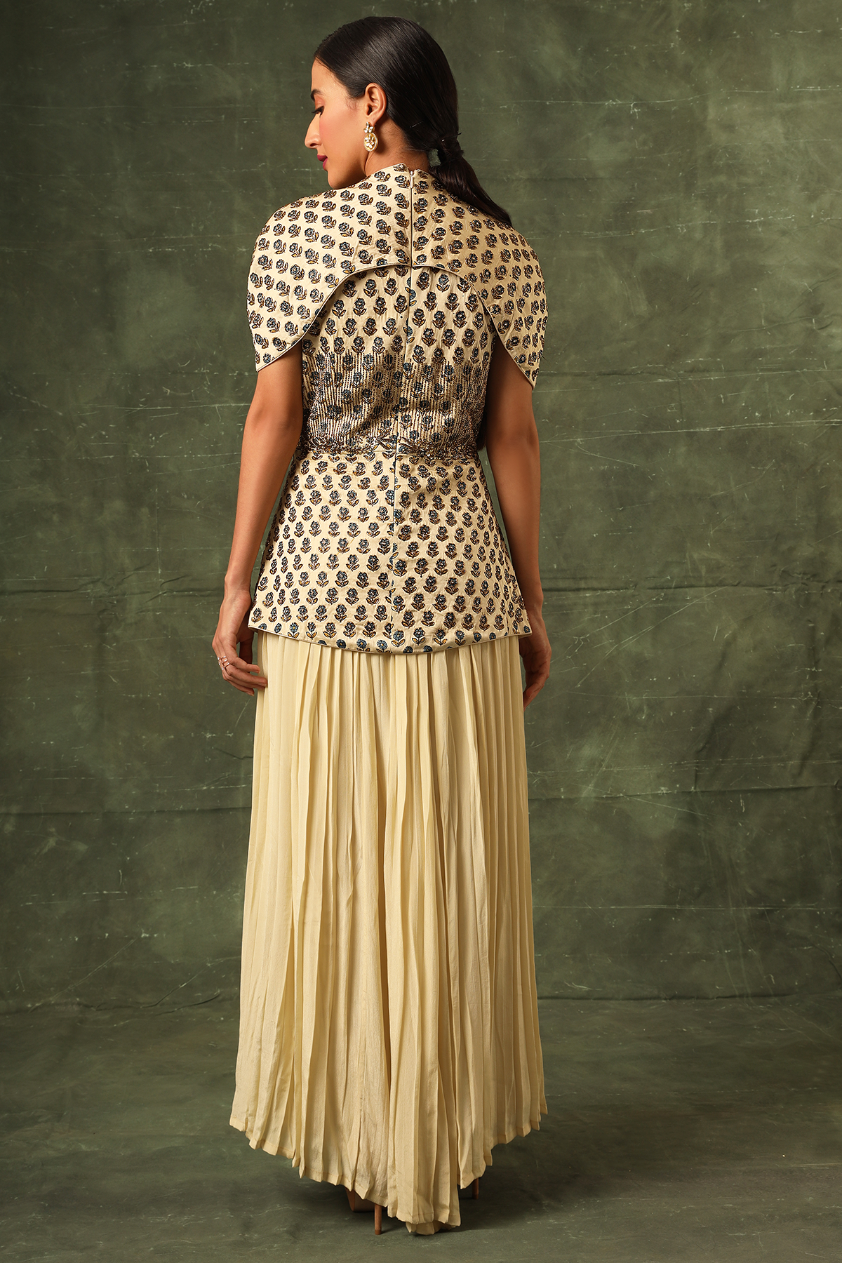 Ivory Ajrakh Peplum top with pleated pants