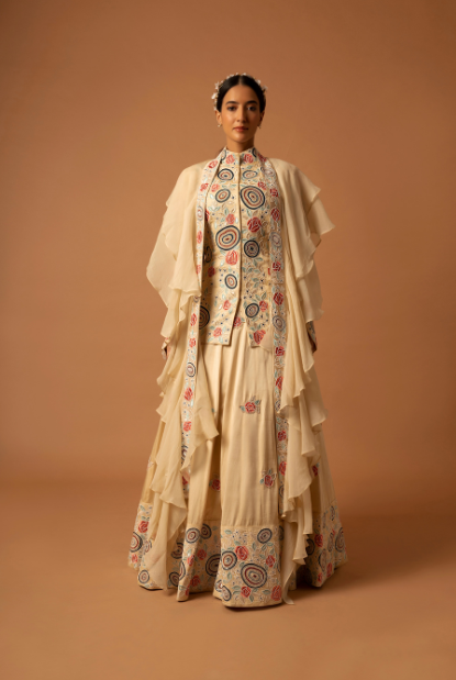 Iridessa jacket with lehenga and ruffle dupatta