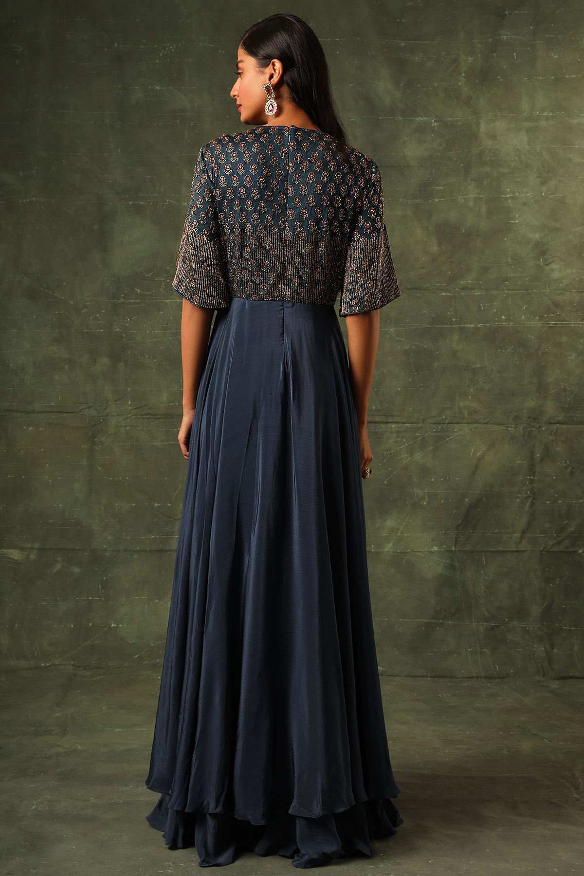 Blue ajrakh A-line Gown