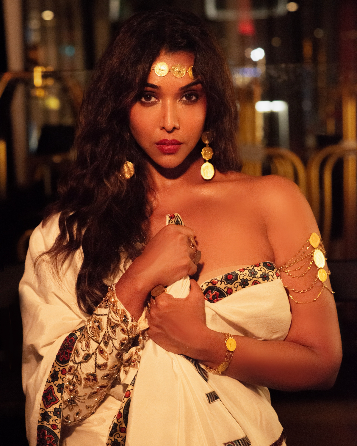 Anupriya Goenka in White Drape Saree with Corset Blouse