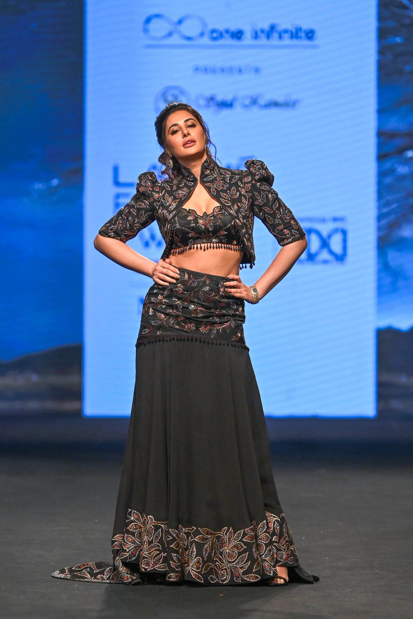 Black Embellished Jacket Fish-cut Lehenga Set