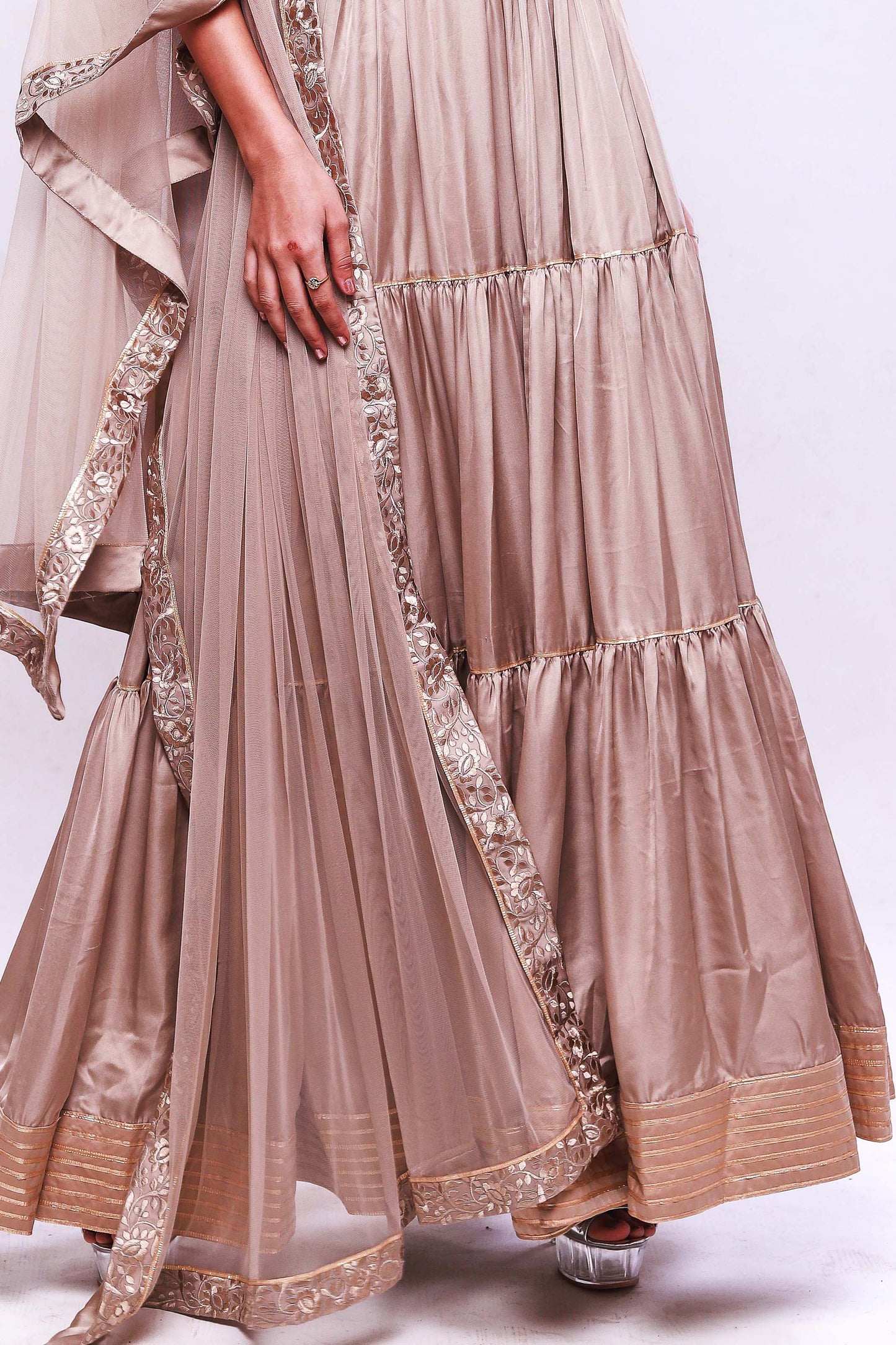 Pink sand layered anarkali with dupatta