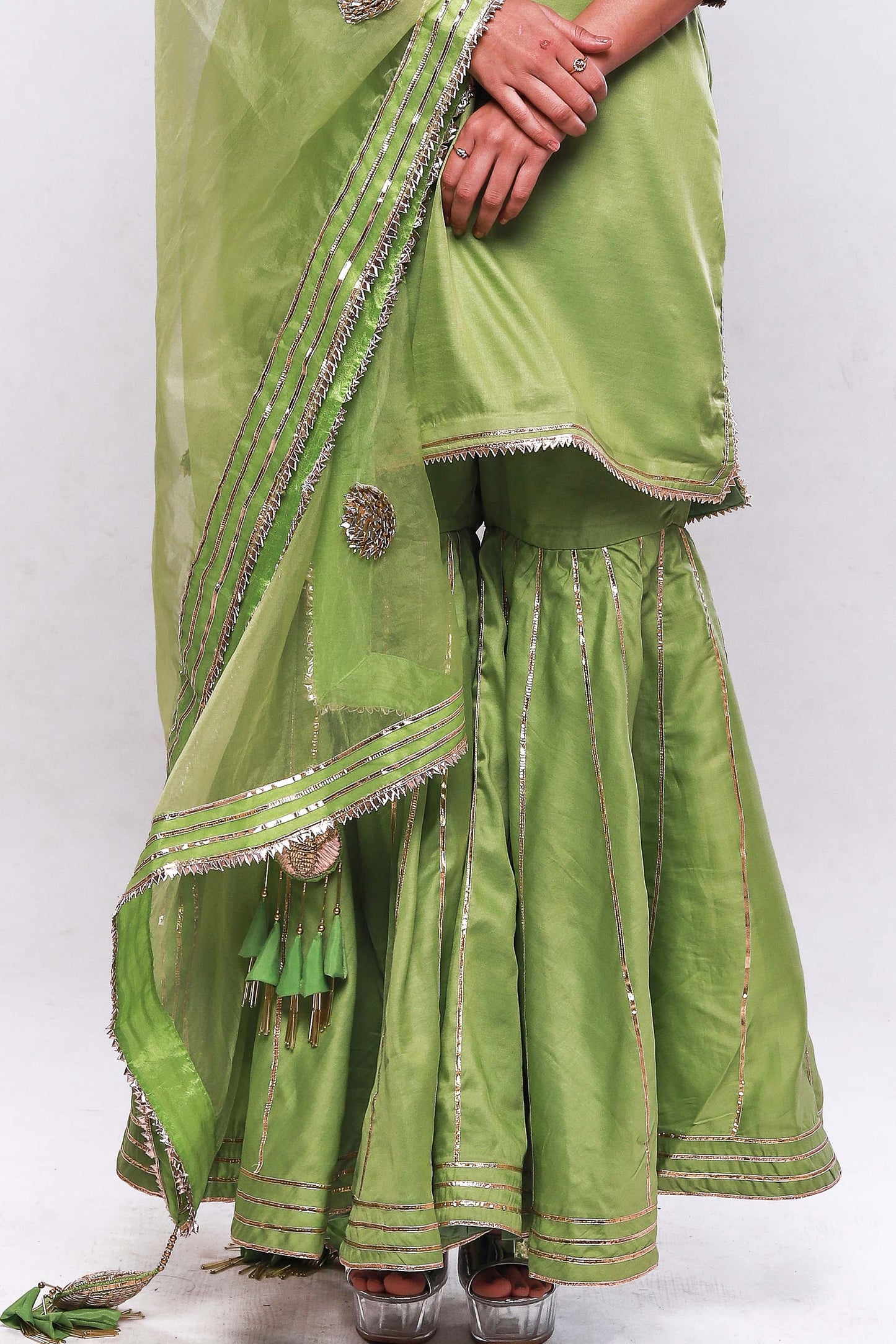 Green kurta with garara and dupatta
