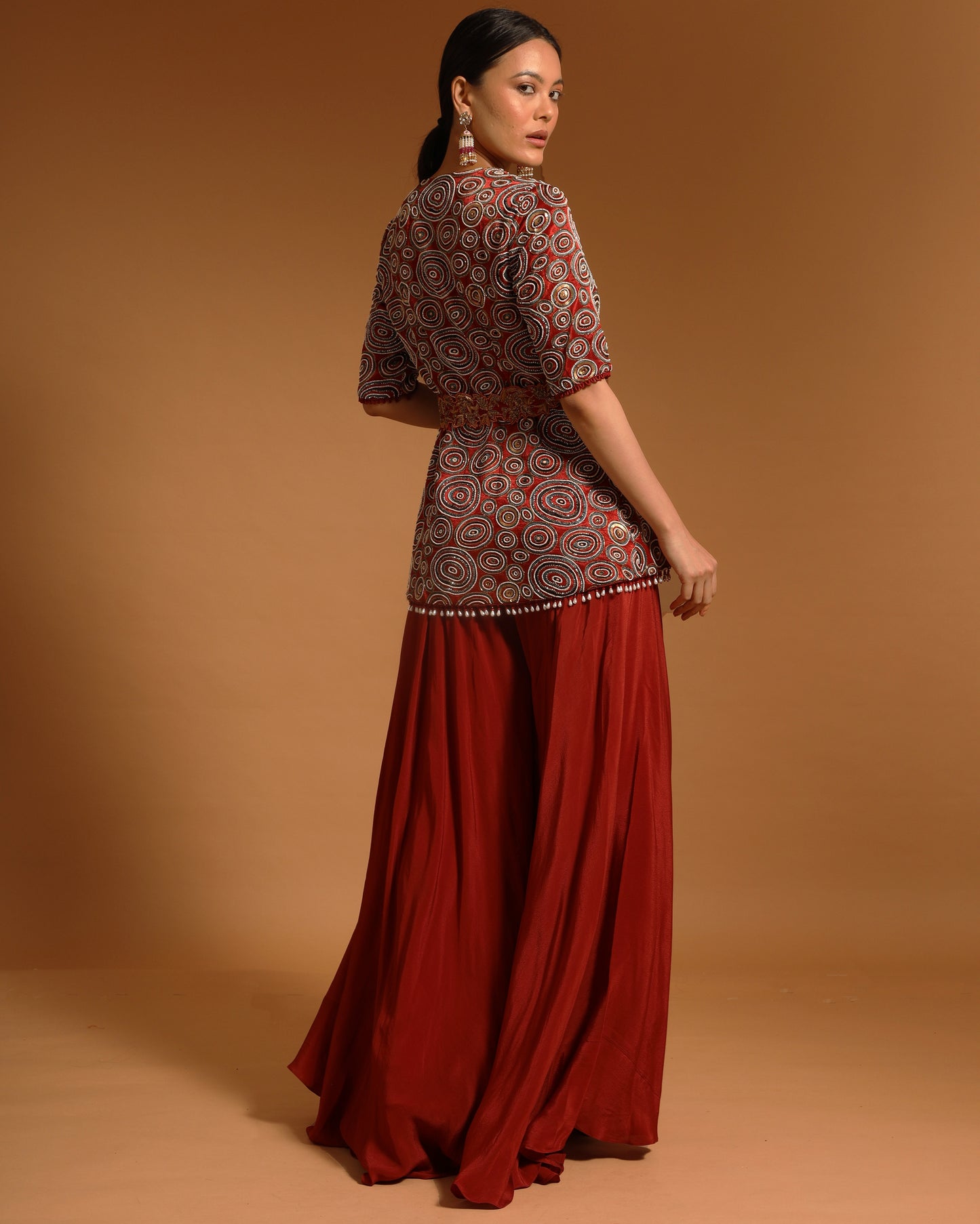 Scarlet Red Peplum Top with fluid pant