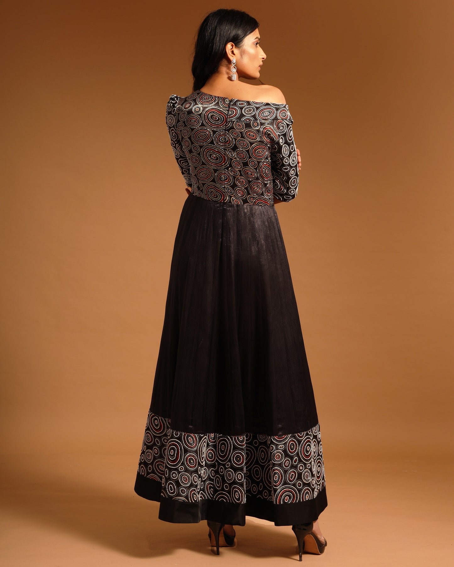 Black Ajrak Embellished Yoke Anarkali