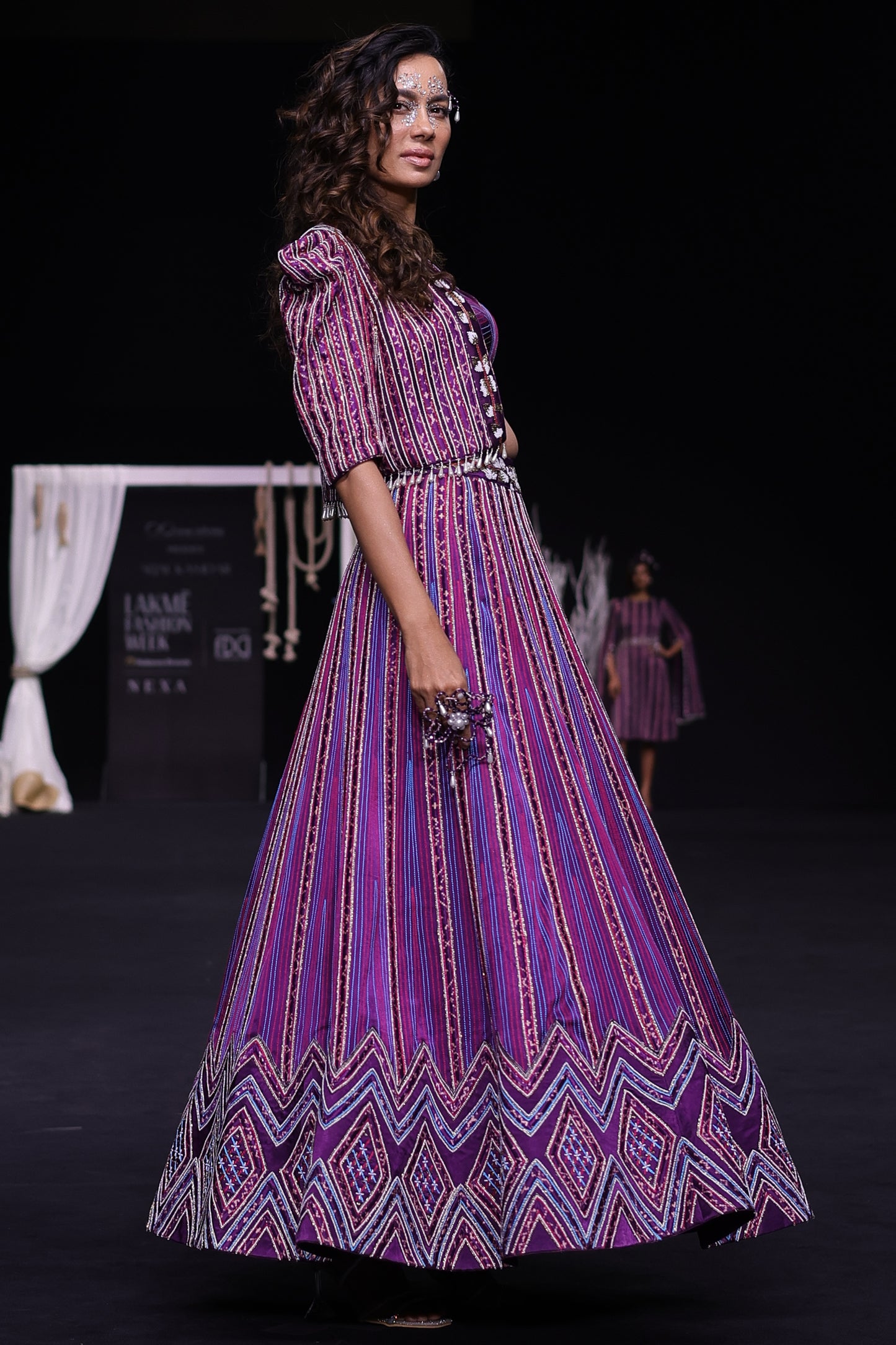 Dark purple Fully embellished Ajrakh lehenga and jacket with bralette