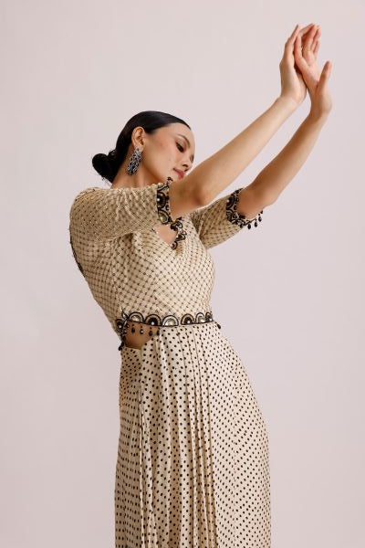 Ivory Draped One Piece with Ruffle Dupatta