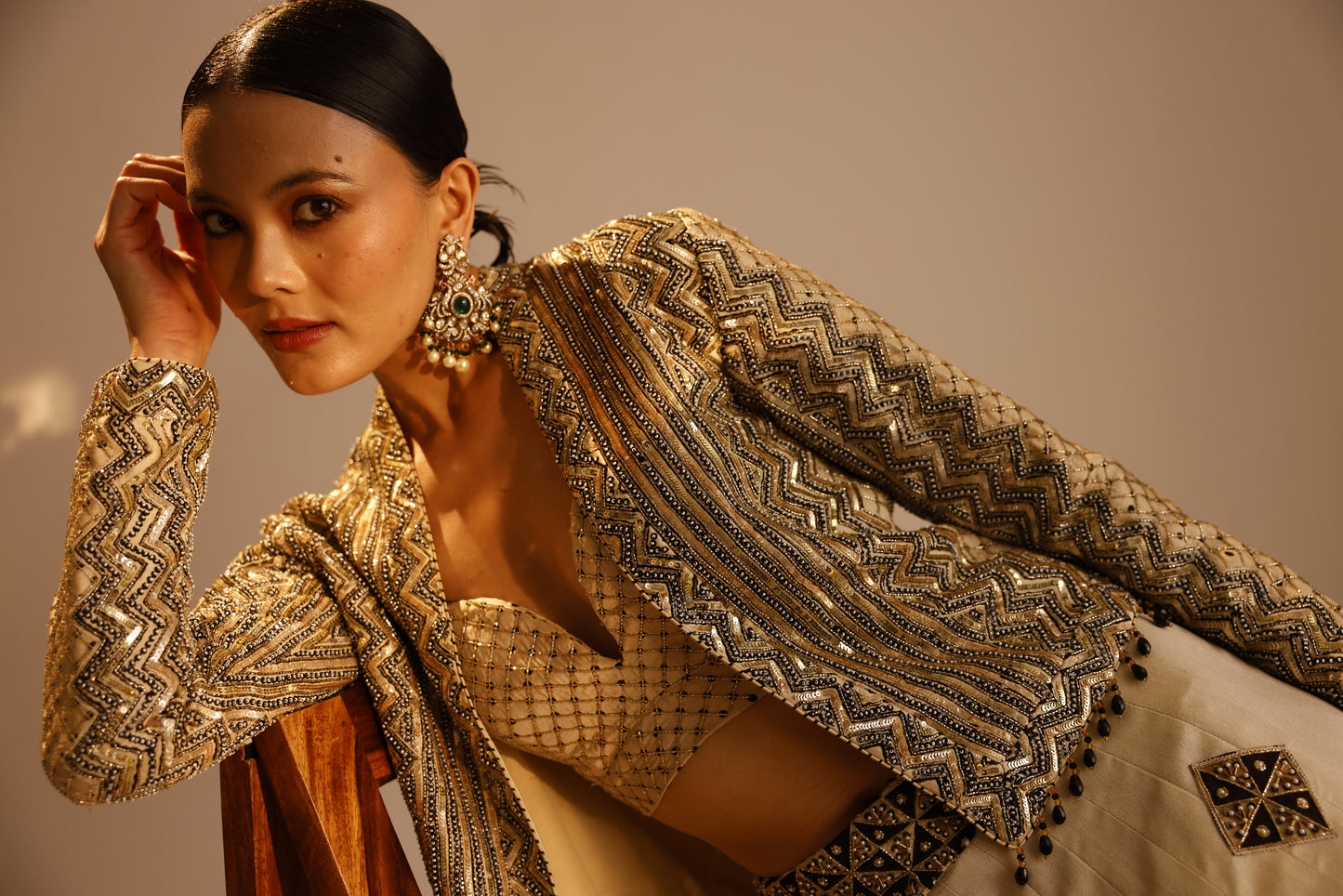 Ivory Bralette Skirt and Jacket