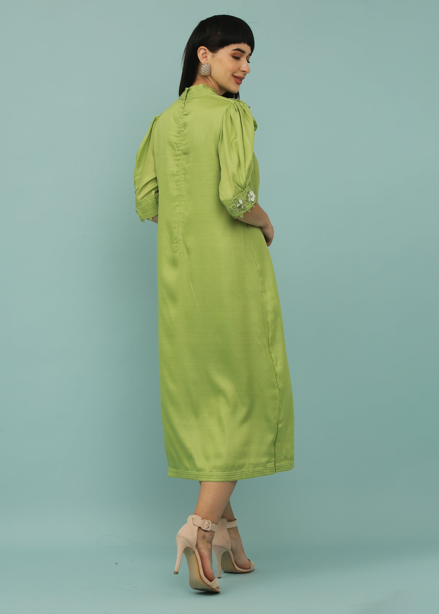 Green Lizard A-Line One Side Pleated Dress
