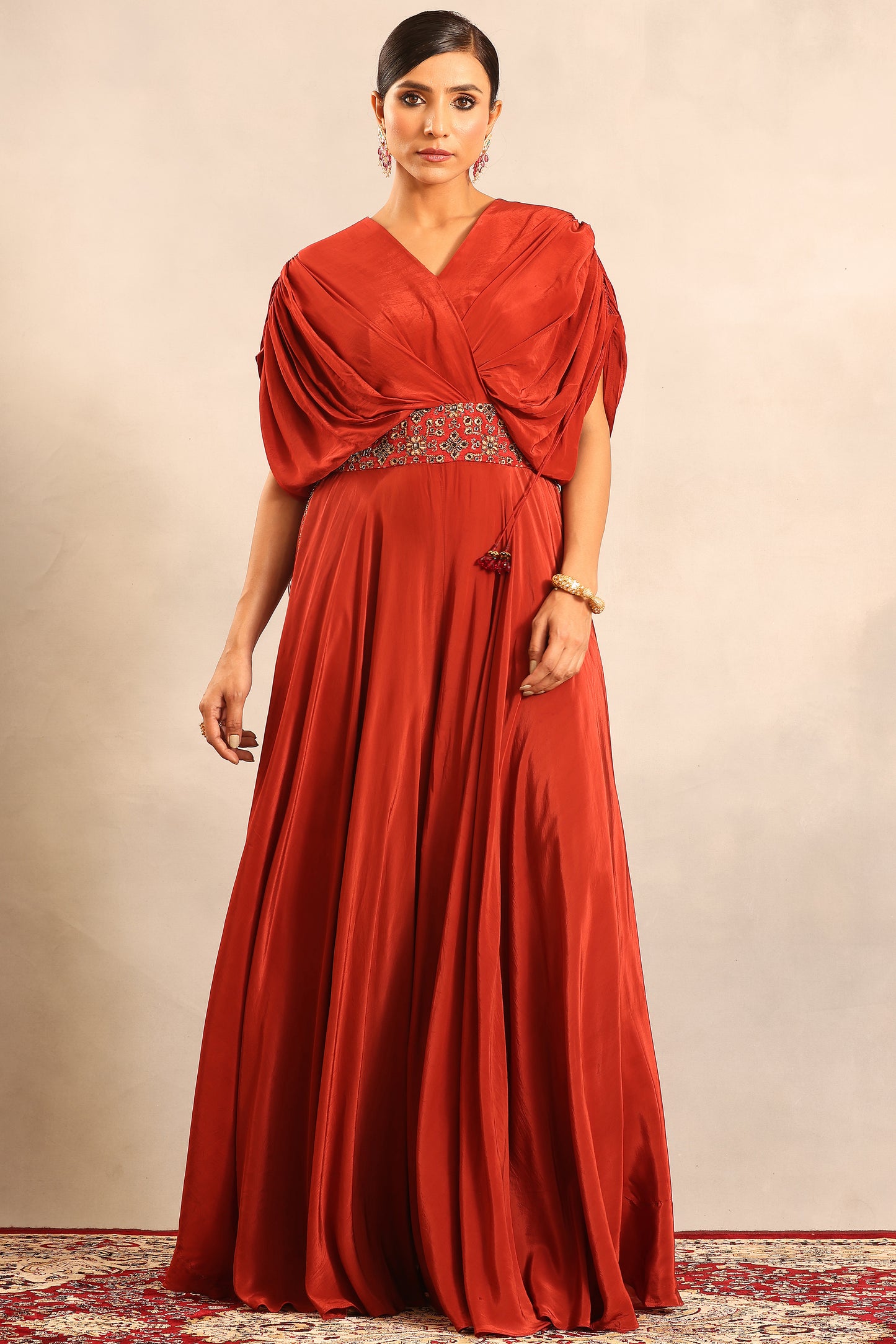 Red ajrakh embellished flared jumpsuit
