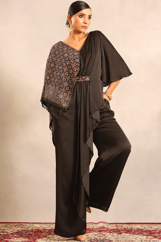 Black ajrakh embellished one flap jumpsuit