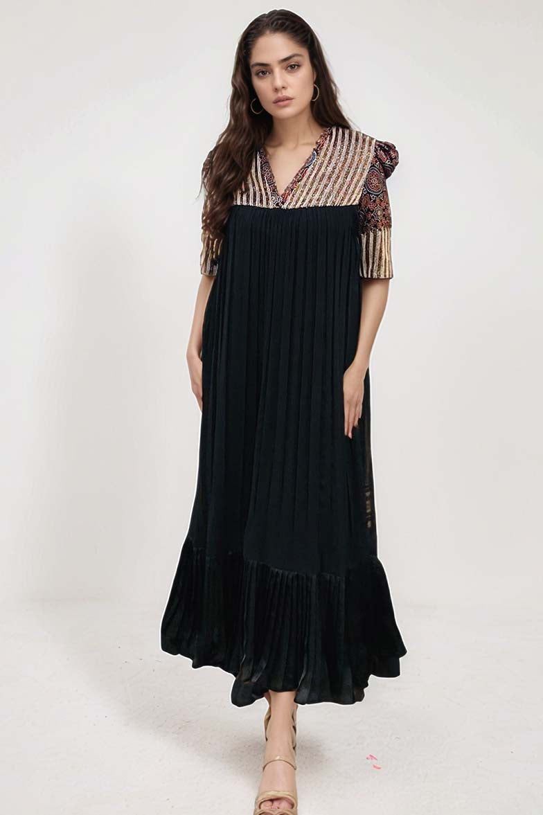 Black ajrakh embellished dress