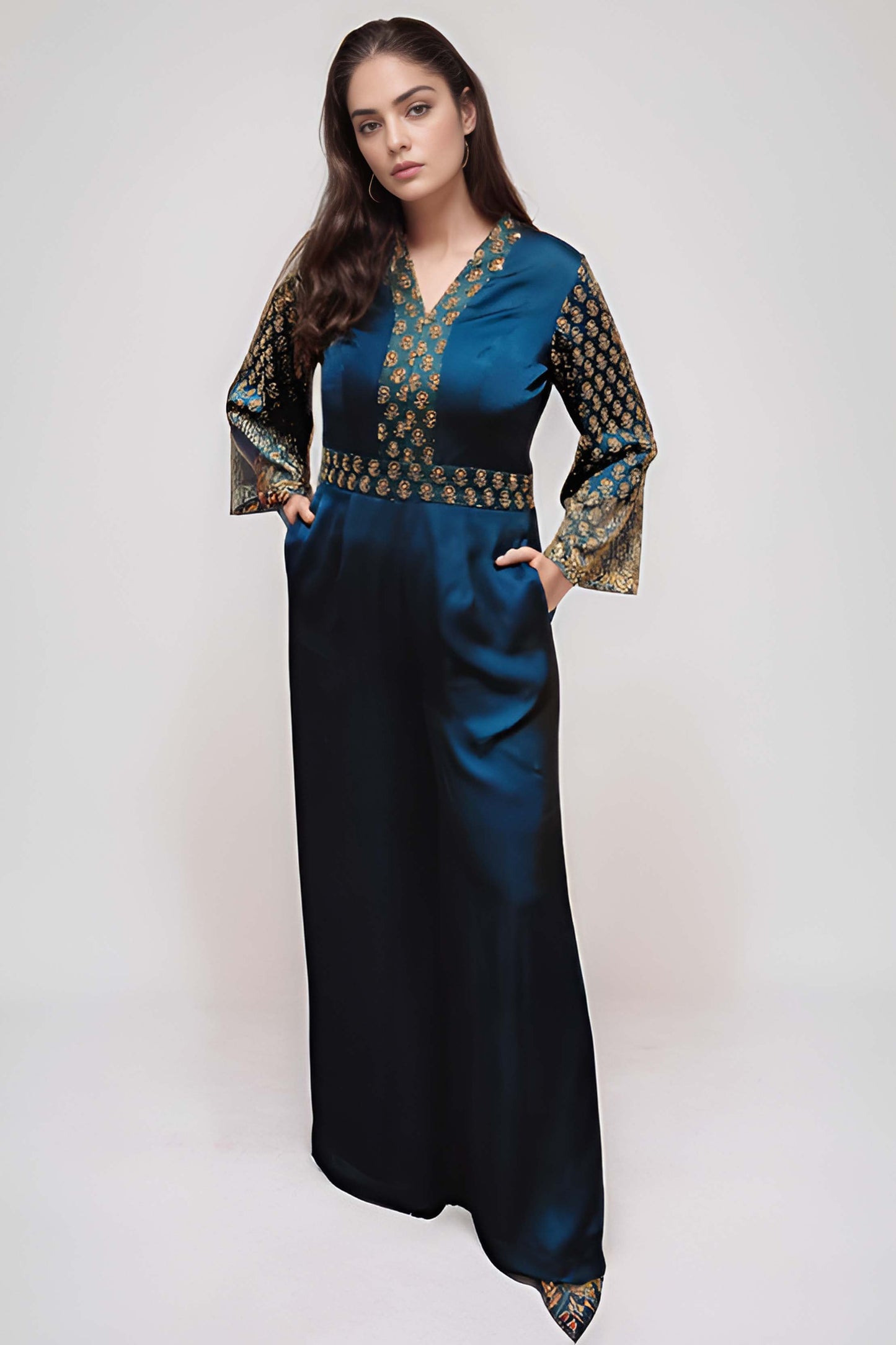 Blue Ajrakh embroidered jumpsuit