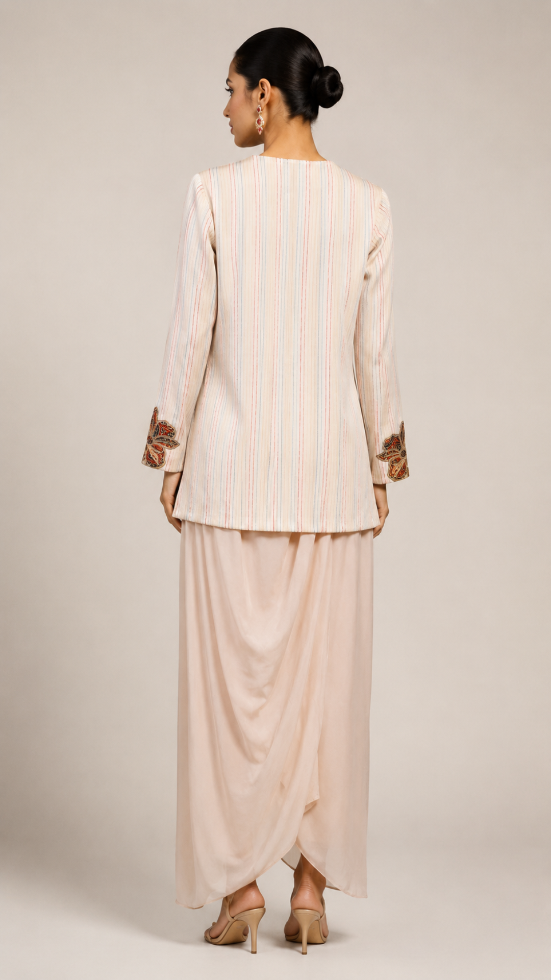 Ivory Embroidered Jacket with Draped Skirt Co-ord Set