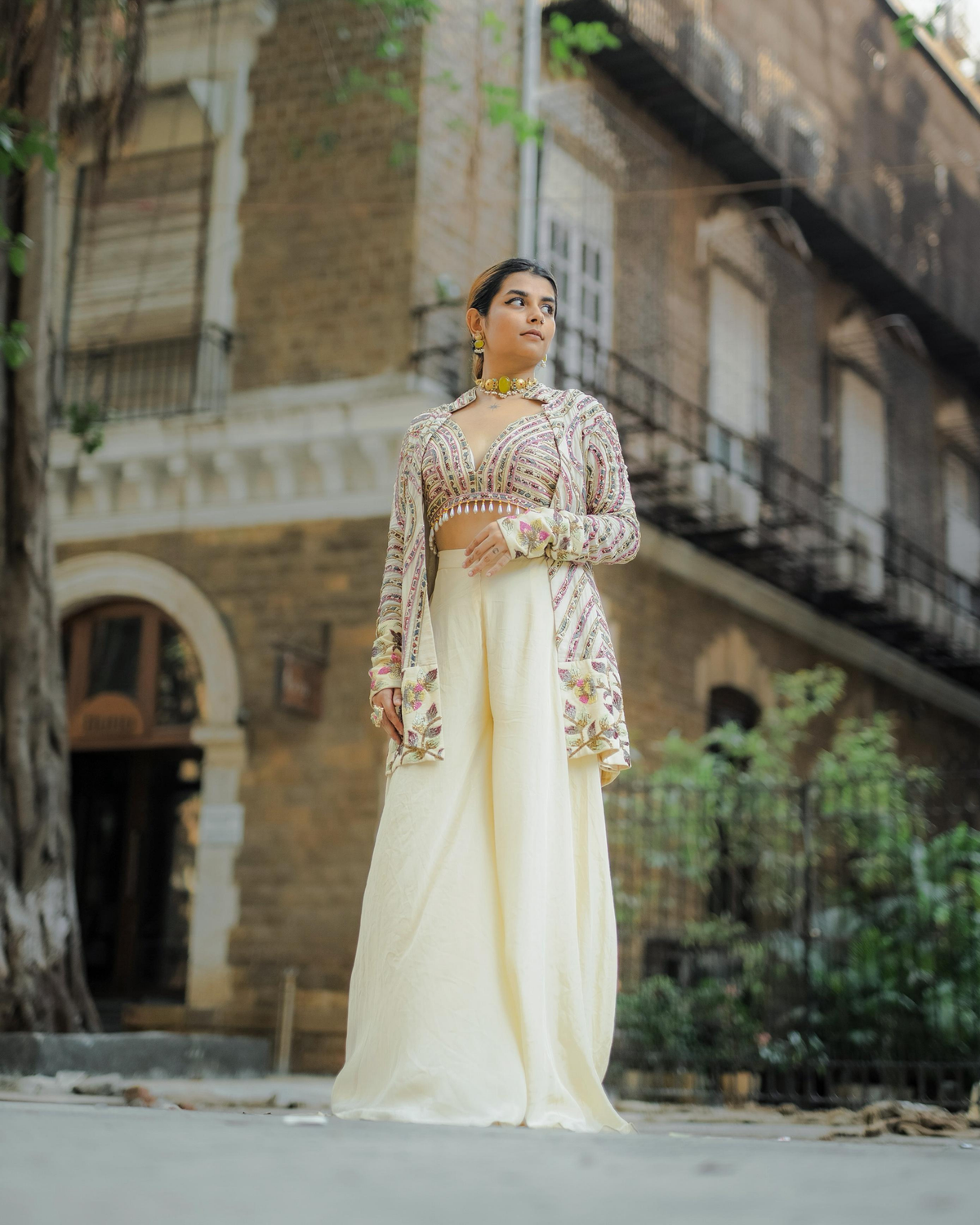 Vidhi Kothari in Ivory Bralette and Palazzo Pants with Jacket