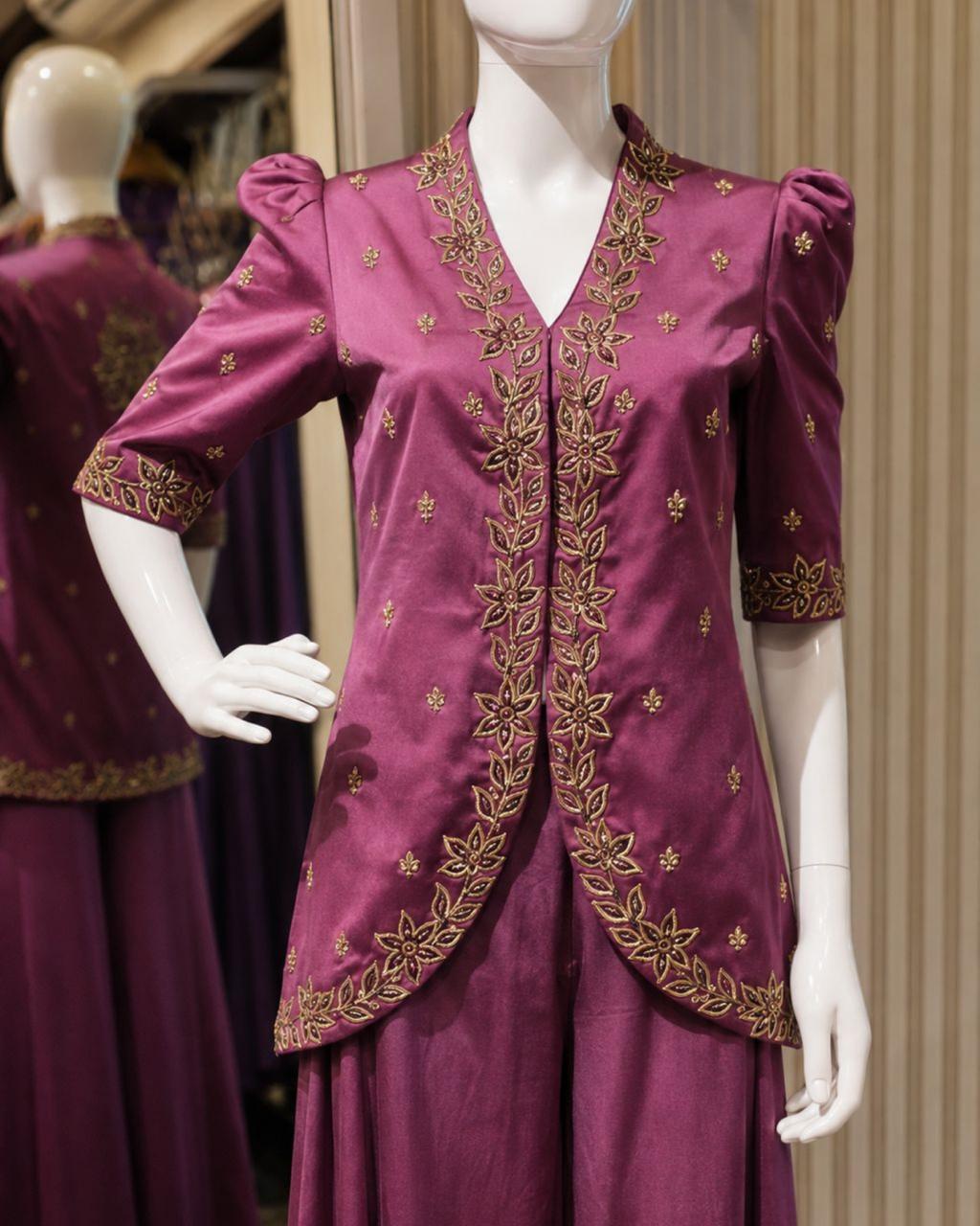 Magenta Embroidered Peplum Co-Ord Set
