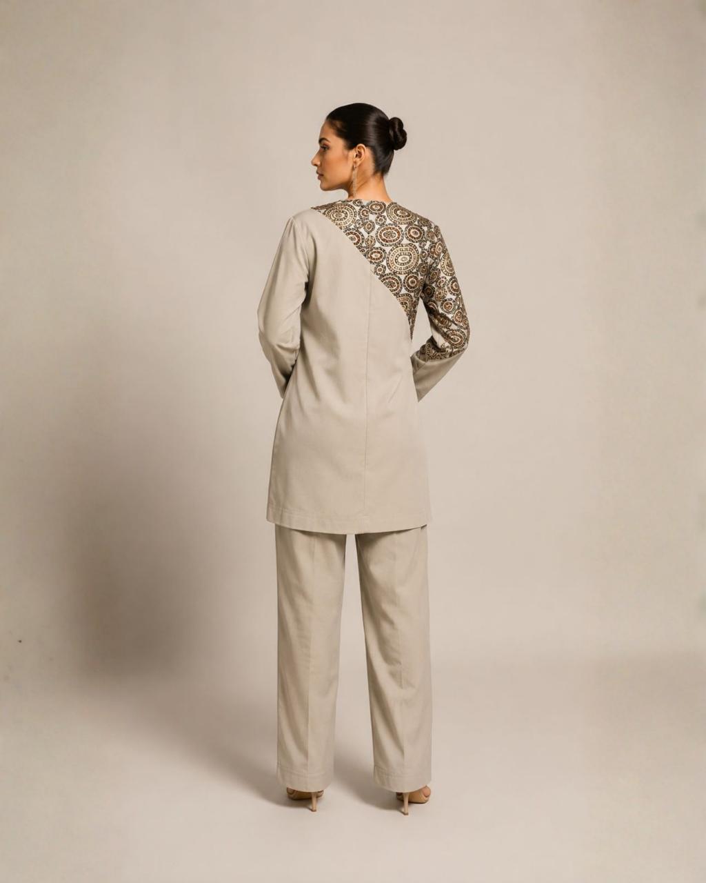 Grey Printed Yoke Co-Ord Set