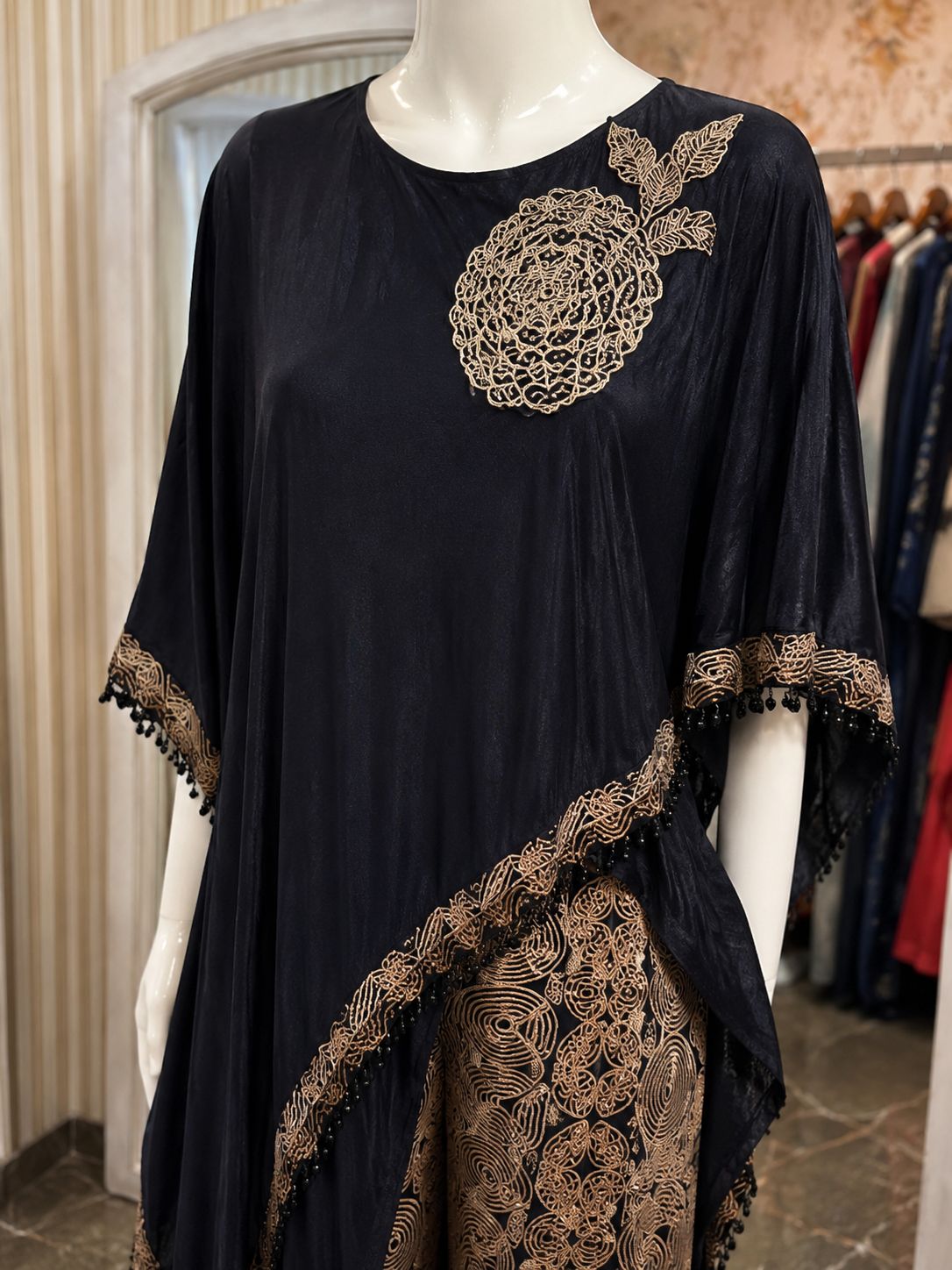 Midnight Black Embroidered Kaftan Co-Ord Set