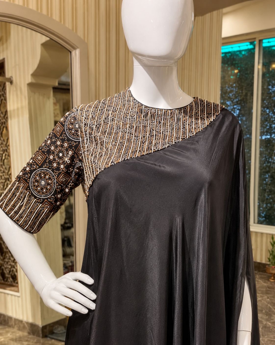 Midnight Noir Embellished Asymmetric Kaftan Co-Ord Set
