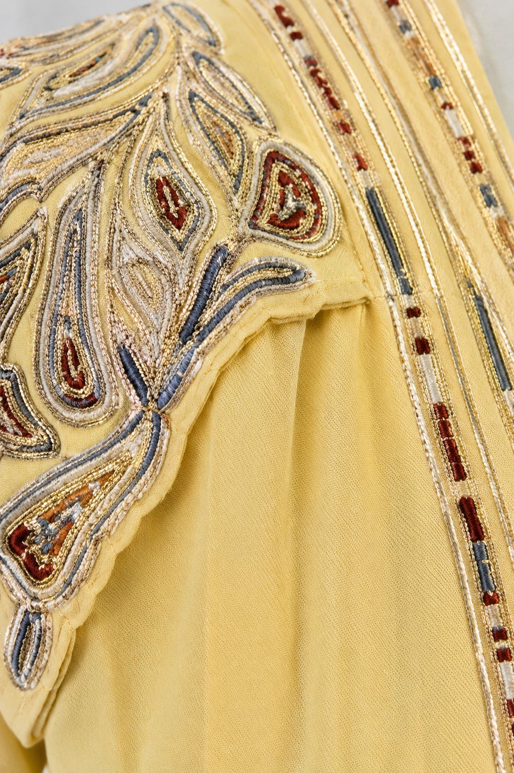 Butter Yellow Embroidered Flared Maxi Dress
