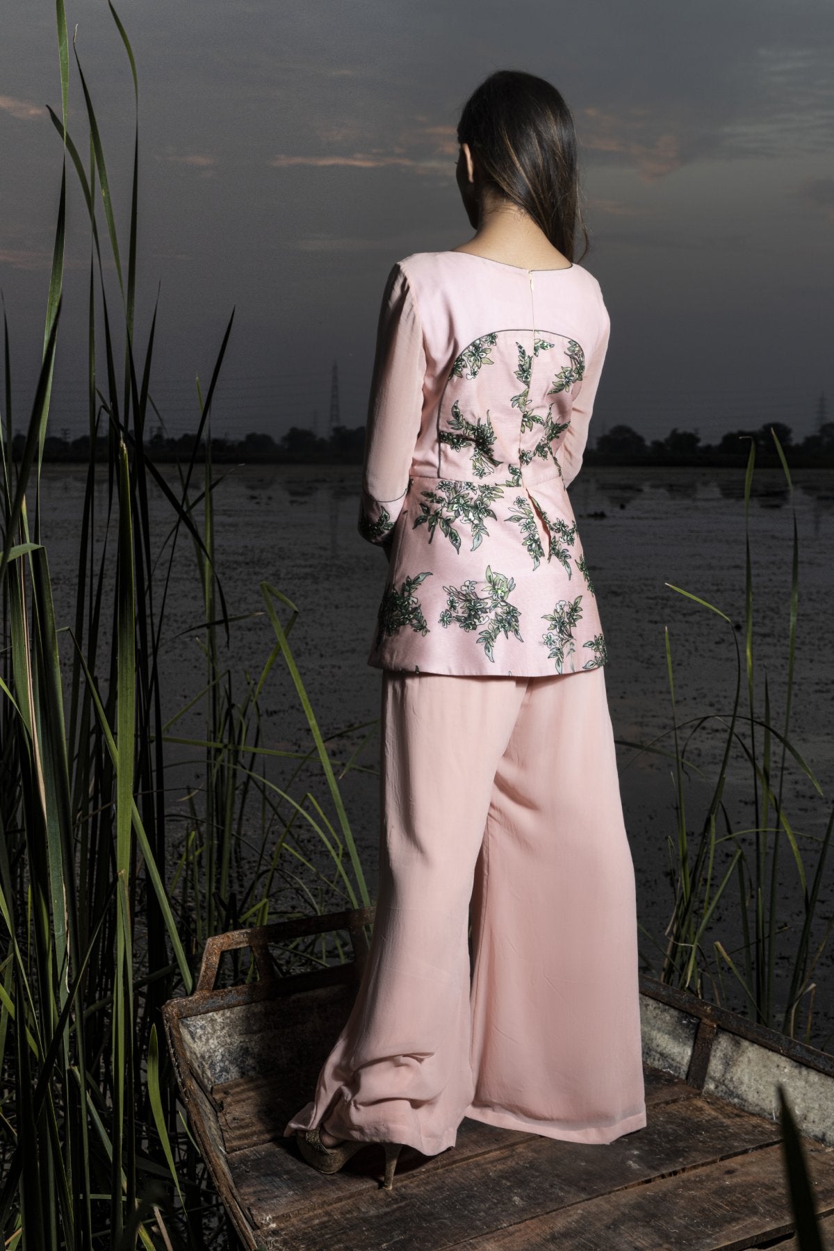 Rossa chanderi pink jumpsuit