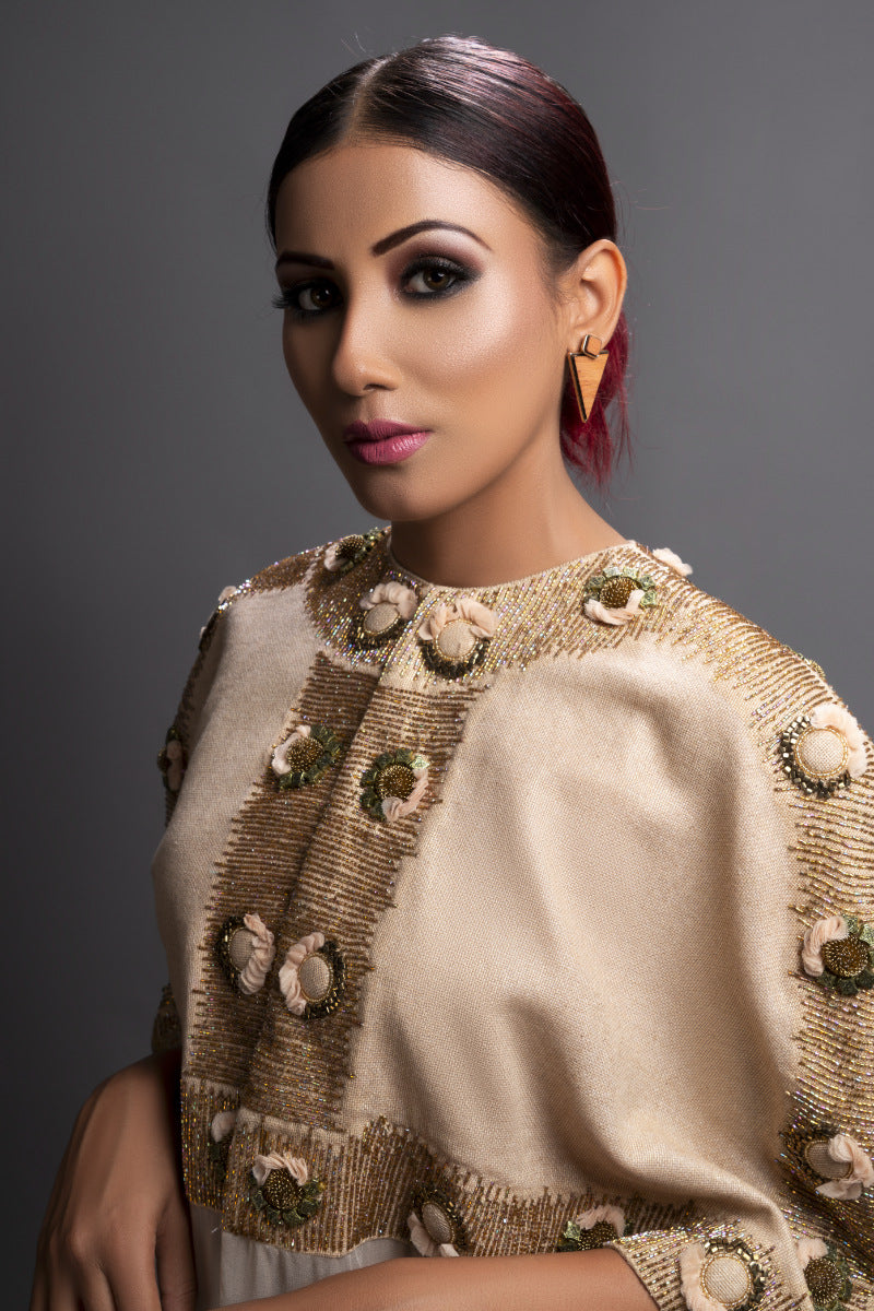 Ivory Embellished Cape & Palazzo Co-Ord Set