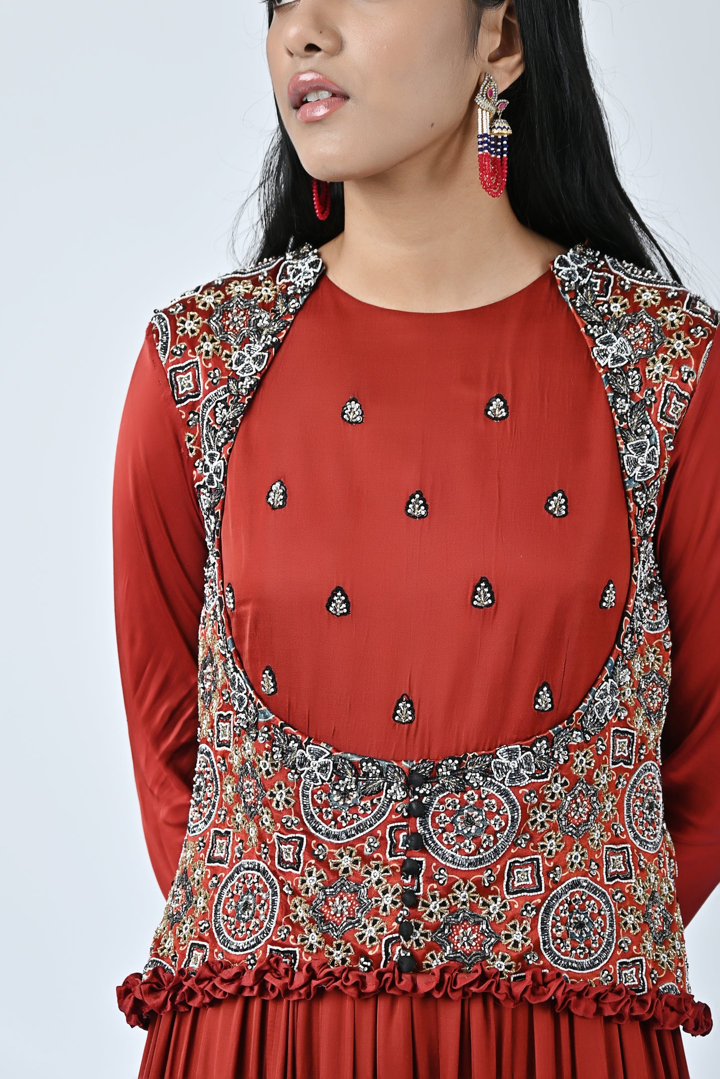 Red Ajrakh Gathered dress