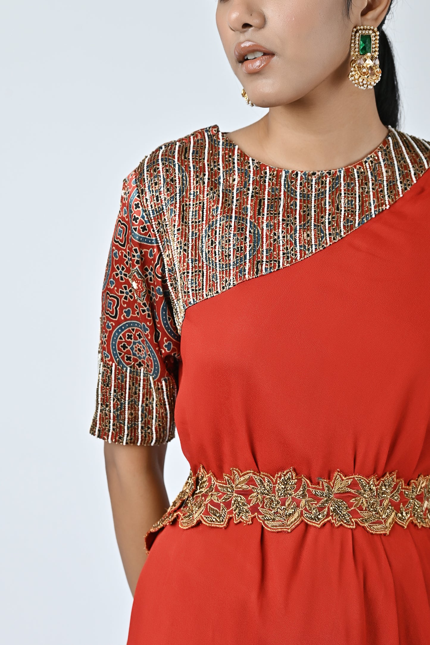 Red Embroidered Kaftan Set