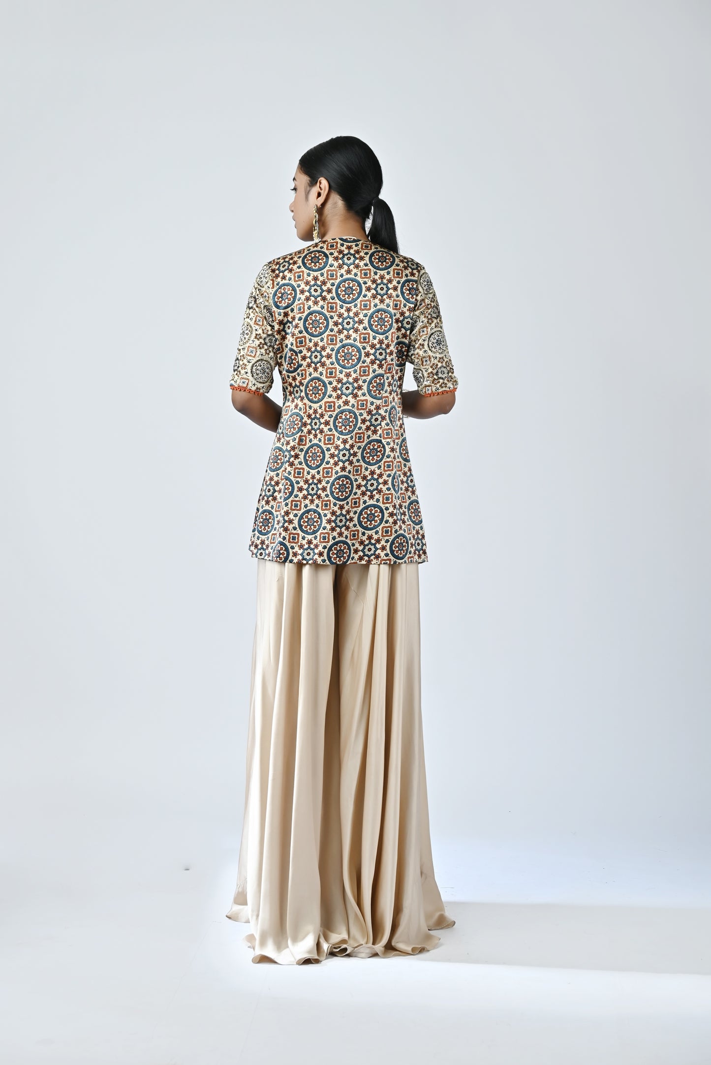 Ivory Ajrakh top with flared pants