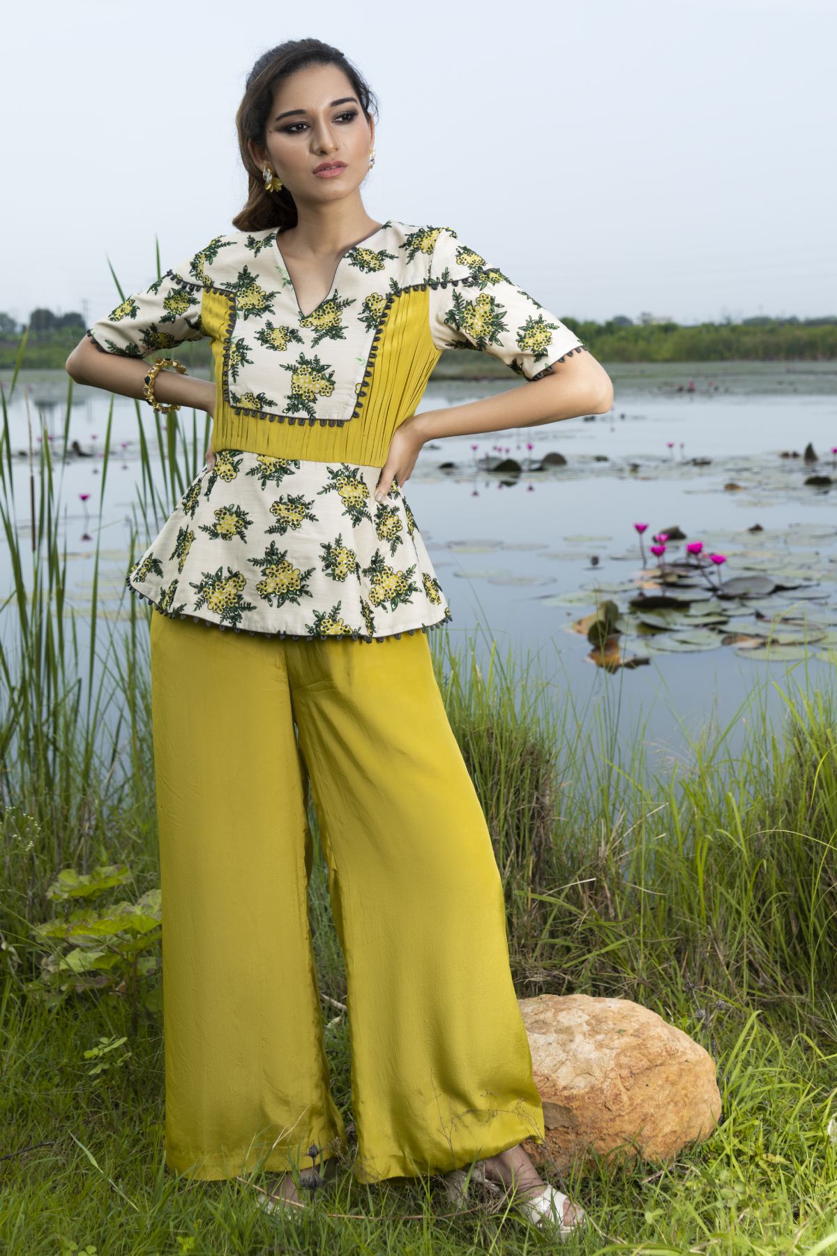 Mustard yellow peplum jumpsuit