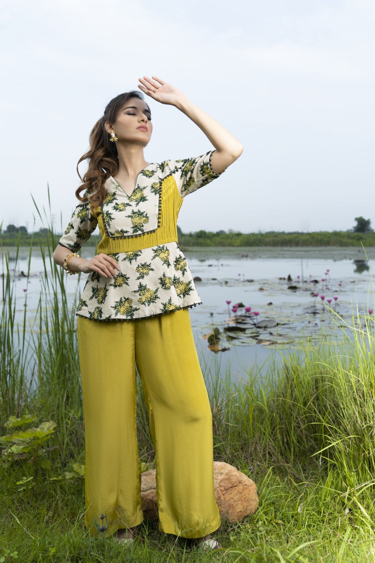 Mustard yellow peplum jumpsuit