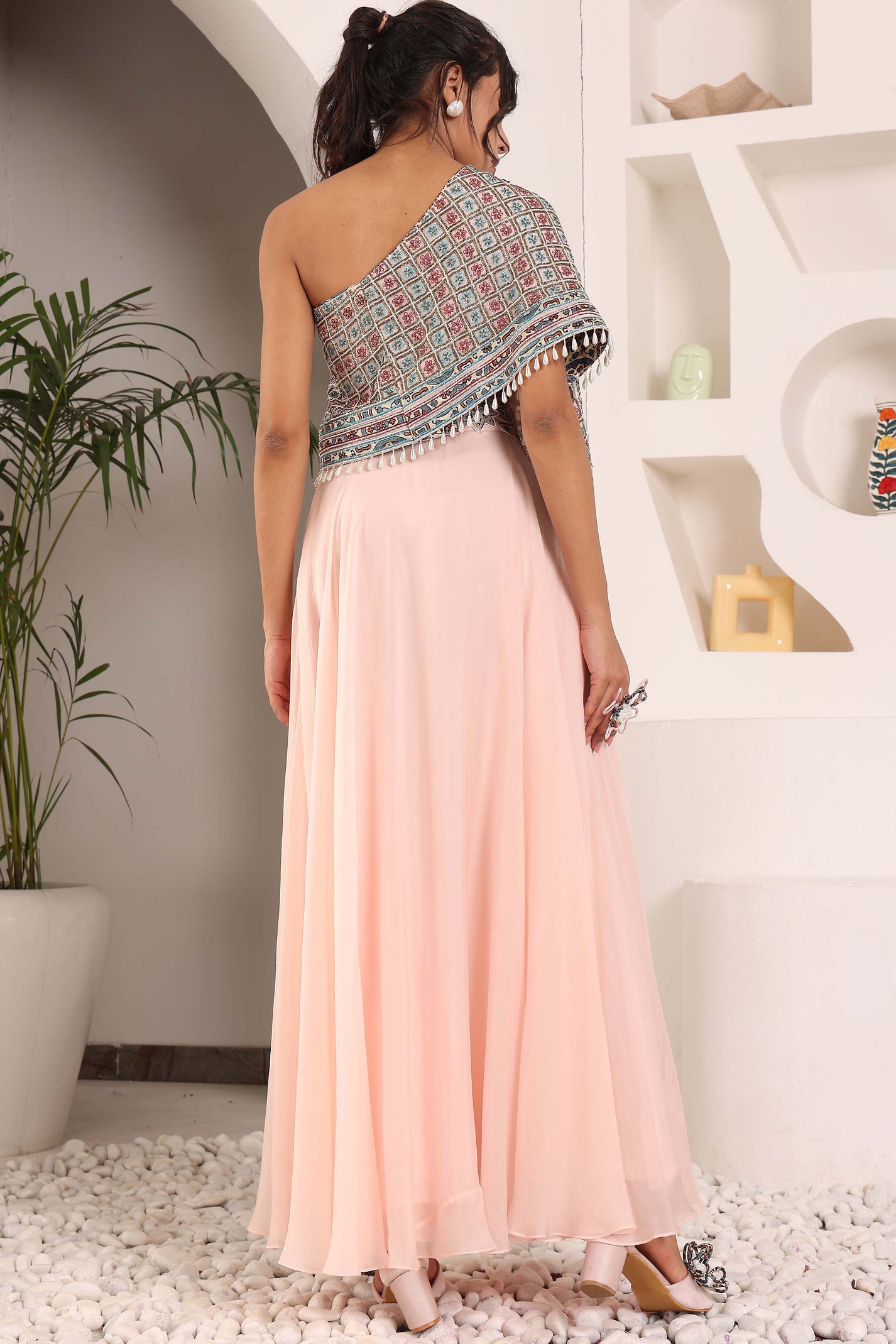 Leela One Shoulder Top and Pants Set - Beige