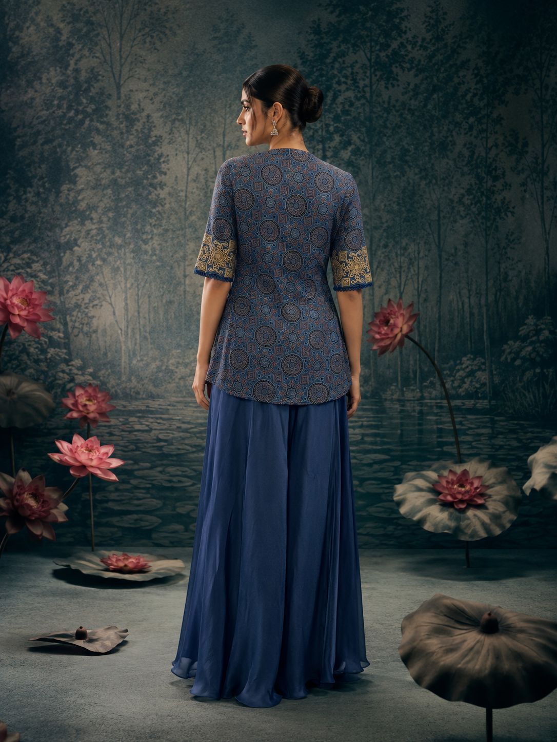 Blue Heritage Print Asymmetric Co-Ord Set