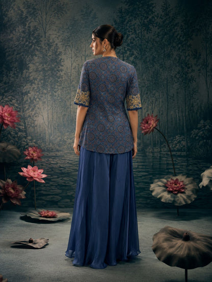 Blue Heritage Print Asymmetric Co-Ord Set