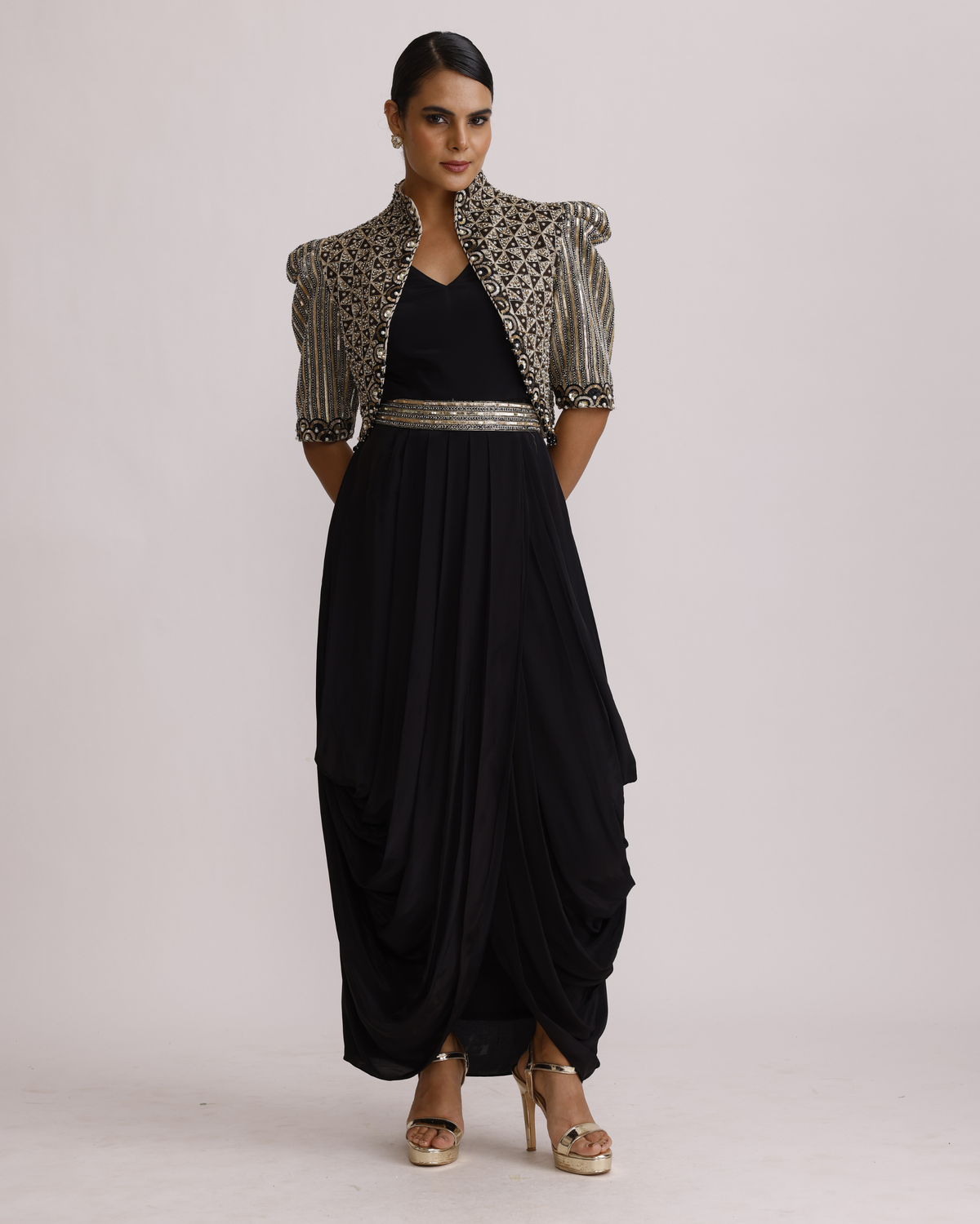 Black Drape Tunic with Belt and Jacket