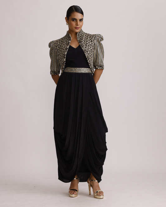 Black Drape Tunic with Belt and Jacket