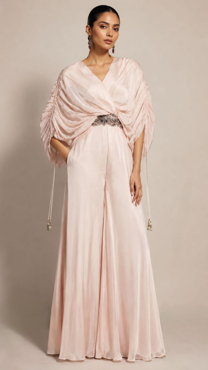 Blush Pink Draped Kaftan Gown