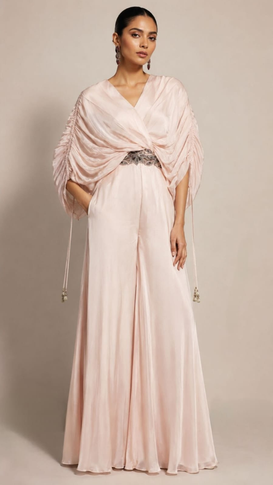 Blush Pink Draped Kaftan Gown