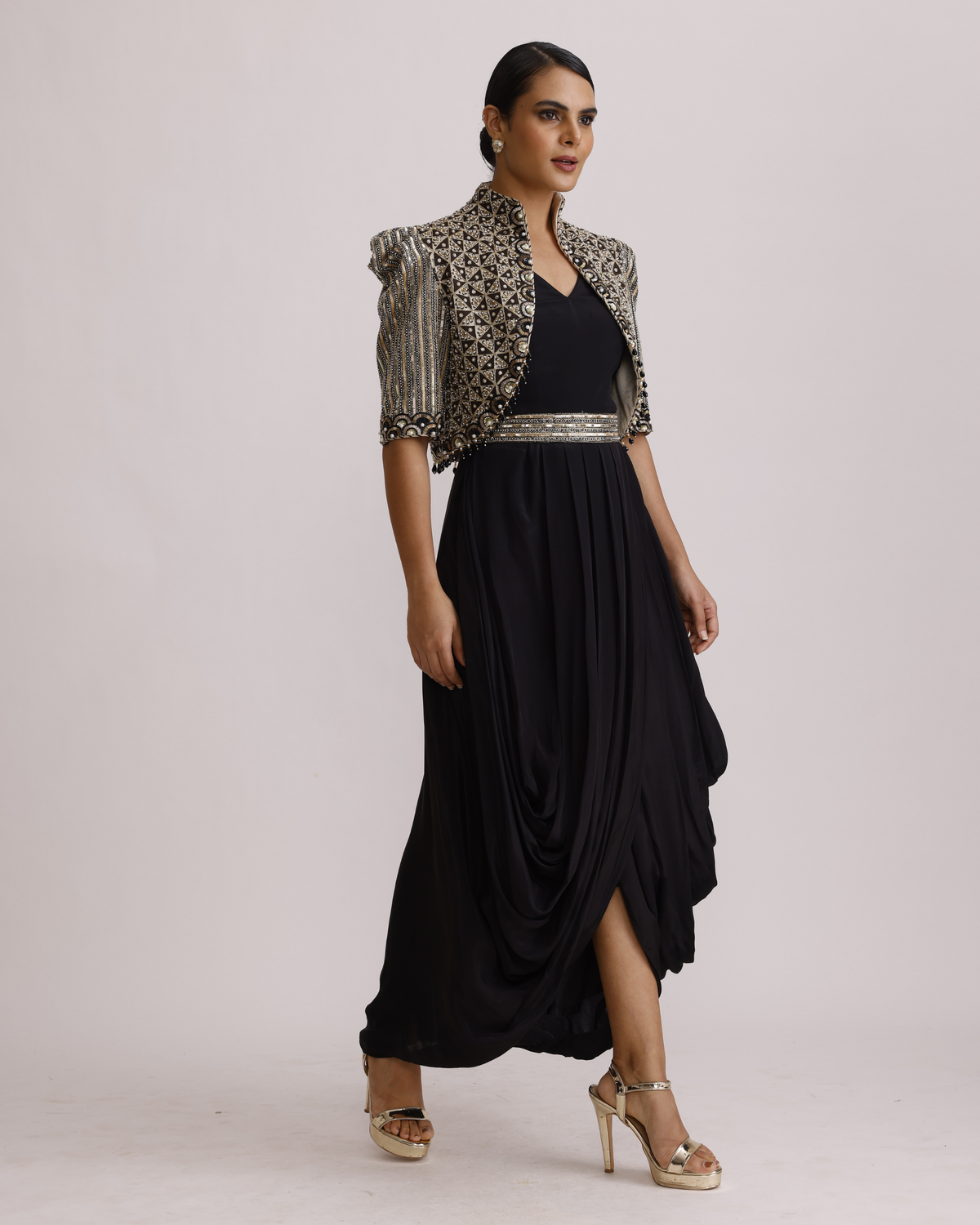 Black Drape Tunic with Belt and Jacket