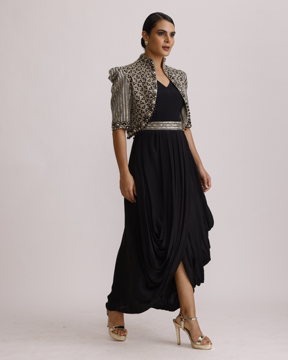 Black Drape Tunic with Belt and Jacket