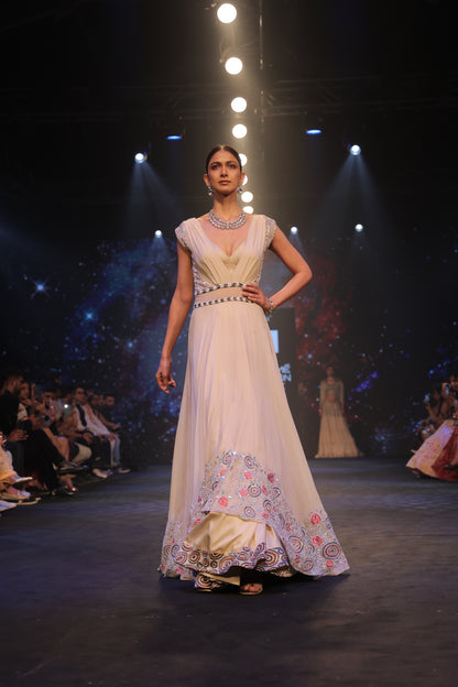 Cream Embroidered organza gown with bralette