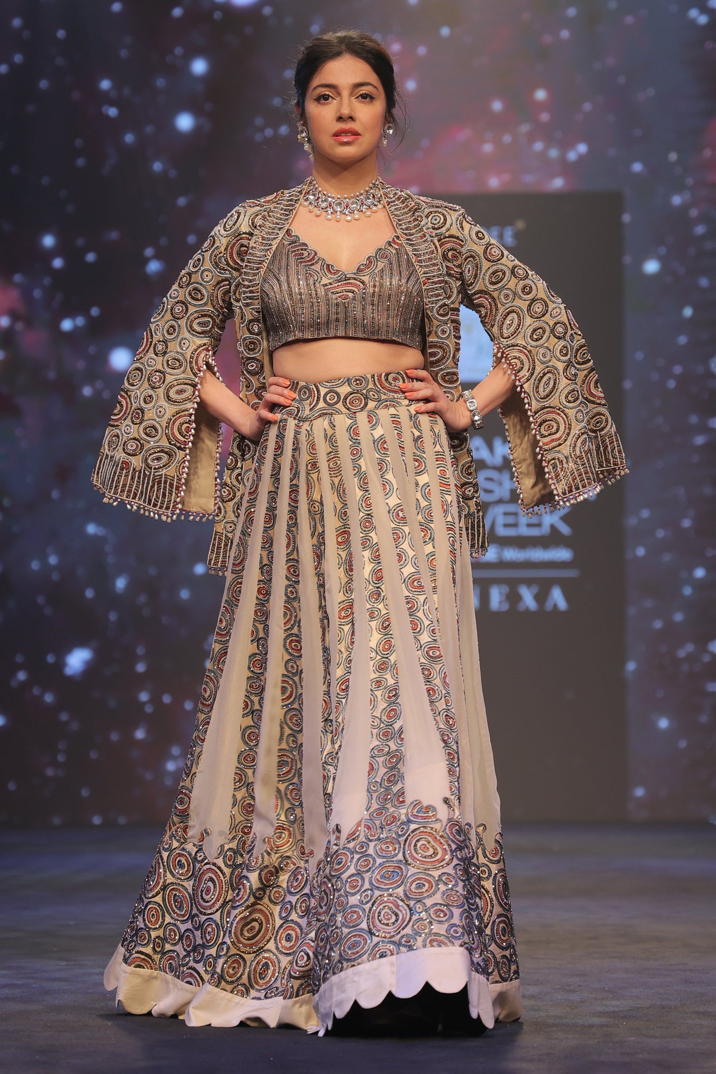 Divya Khosla in Ivory Embroidered Blazer and Panelled Lehenga Set